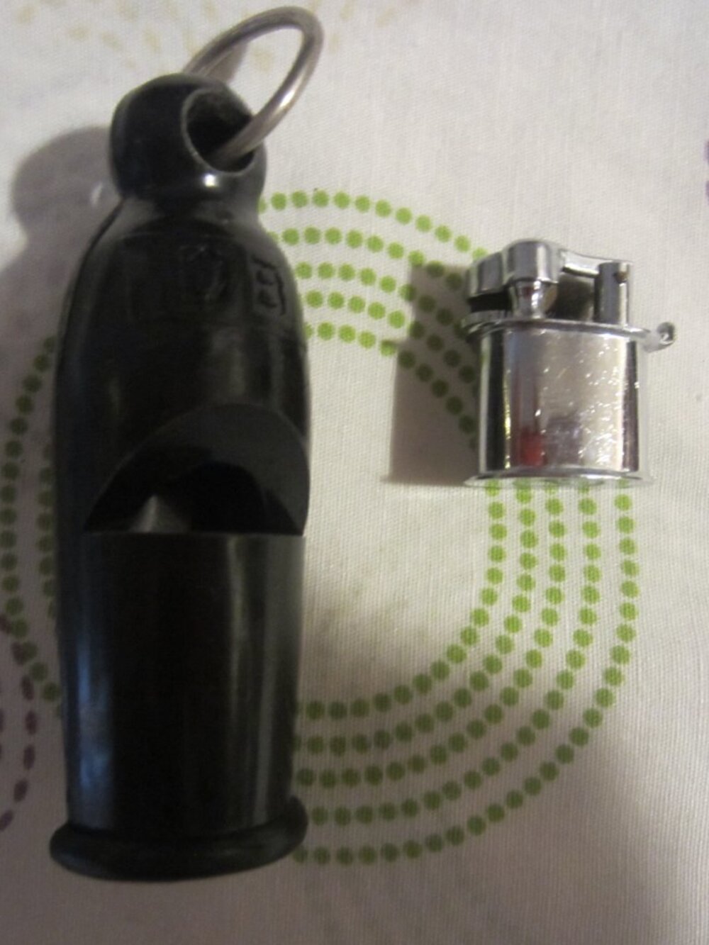 TWO MINI KEY CHAINS'/AN OLD-GERMANY WHISTLE & A LIGHTER CHARM